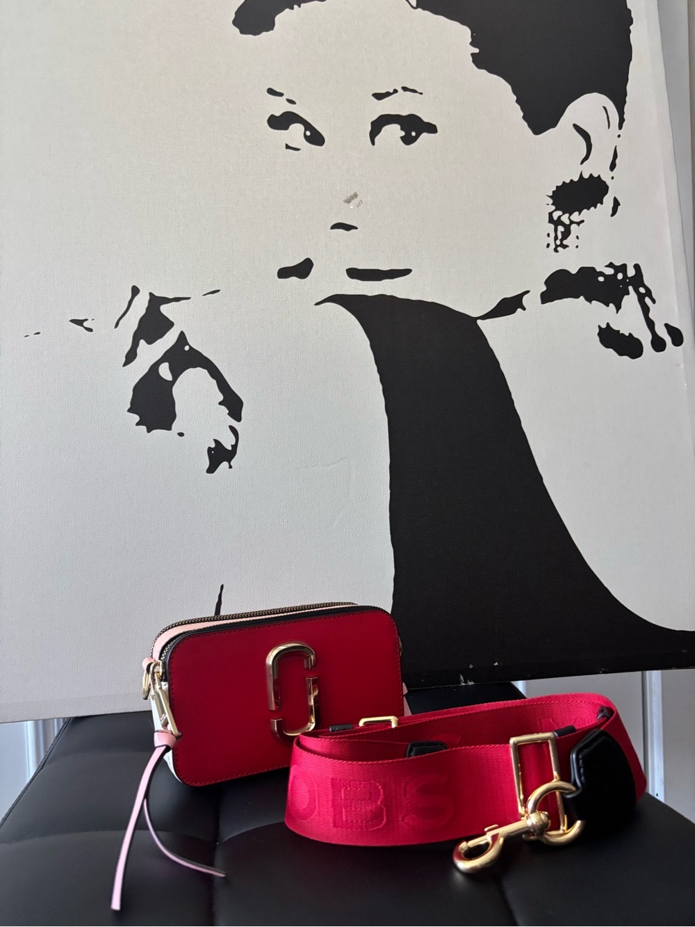 Marc Jacobs Red Snapshot Camera Crossbody with Wide Logo Strap